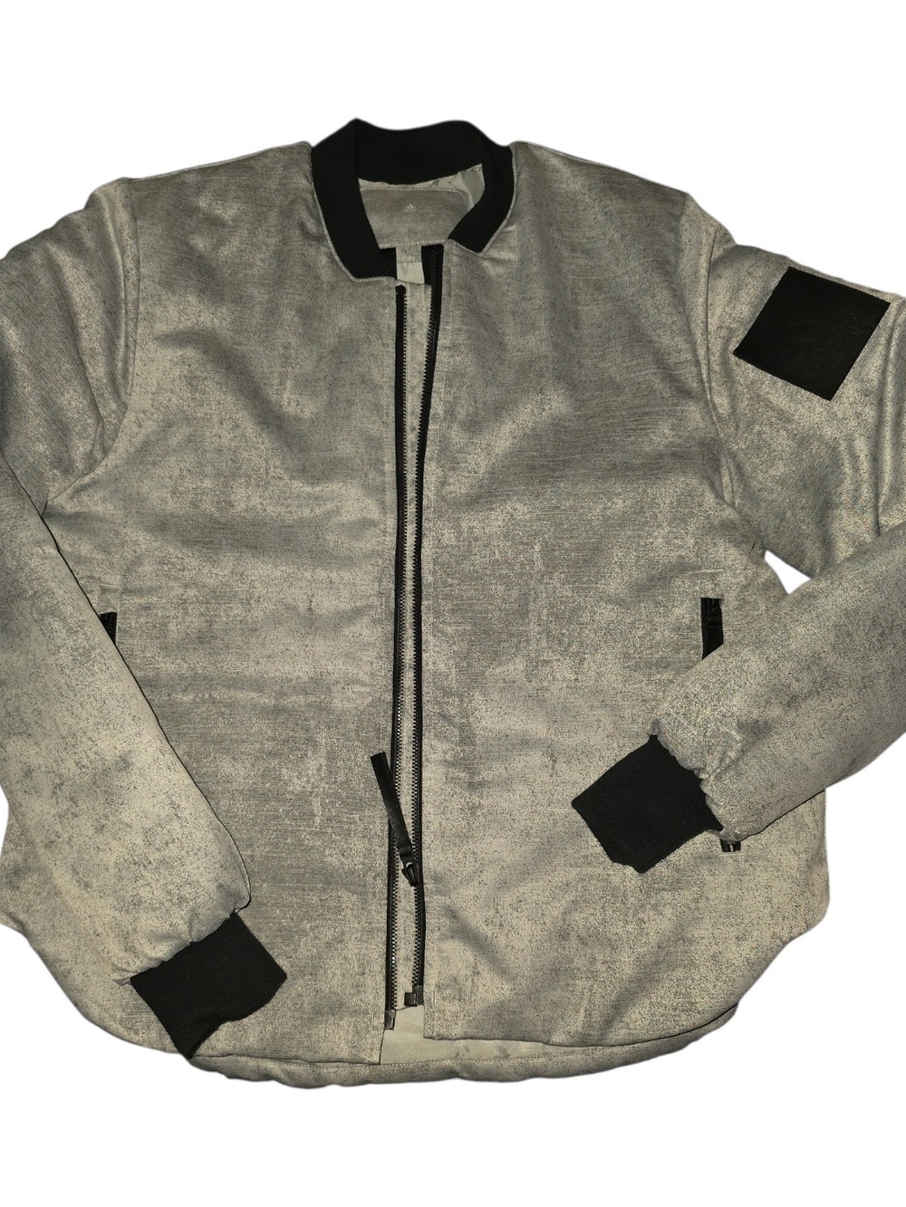 Men's Gray Adidas Bomber Jacket with Black Trim